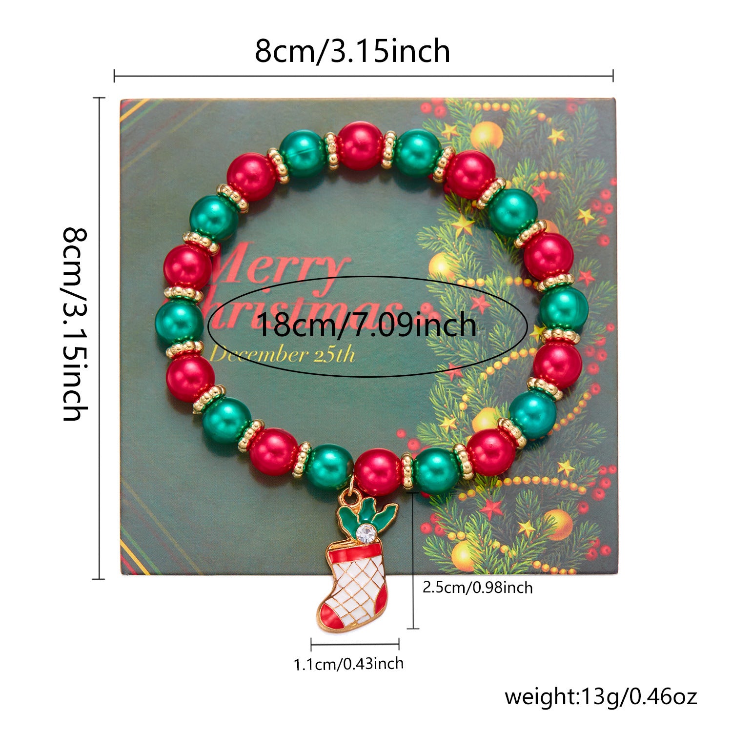 Wholesale Christmas  Pendant Colorful Round Bead Bracelet